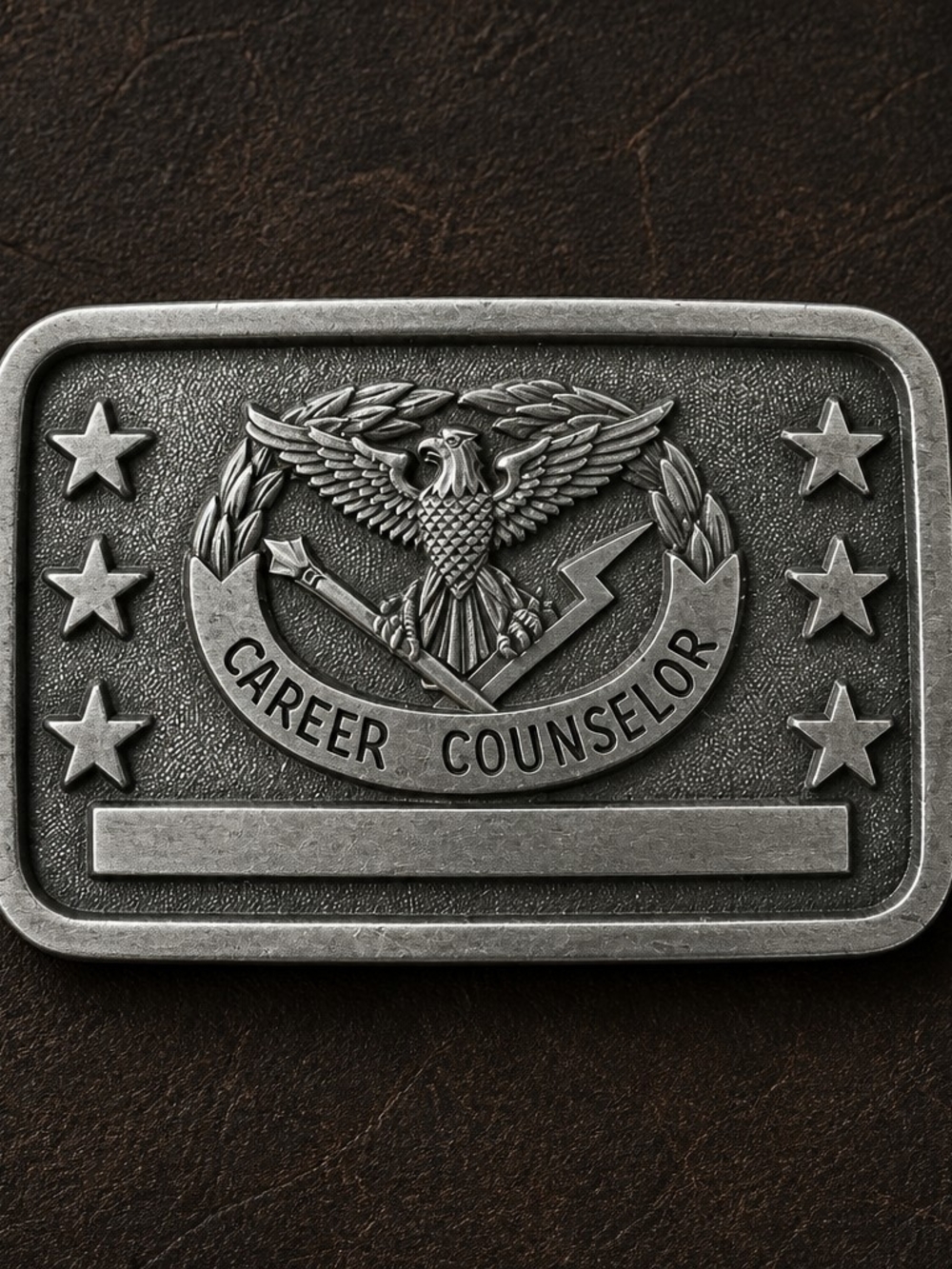 Vintage 70s US Army Career Counselor Pewter Tone Rectangular Belt Buckle 1237